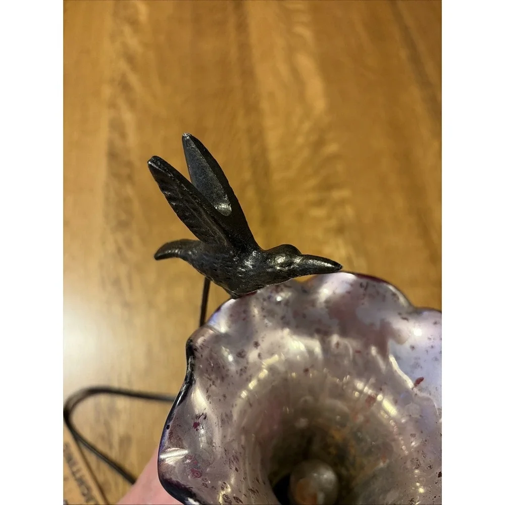10.5‎ Inch Hand Blown Mercury Glass Hummingbird Lilly Lamp